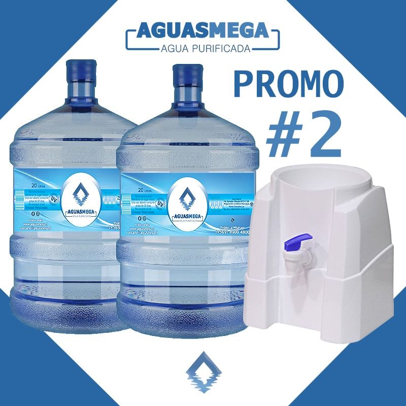 Promocion 2 botellones y dispensador Agua Purificada Aguas Mega
