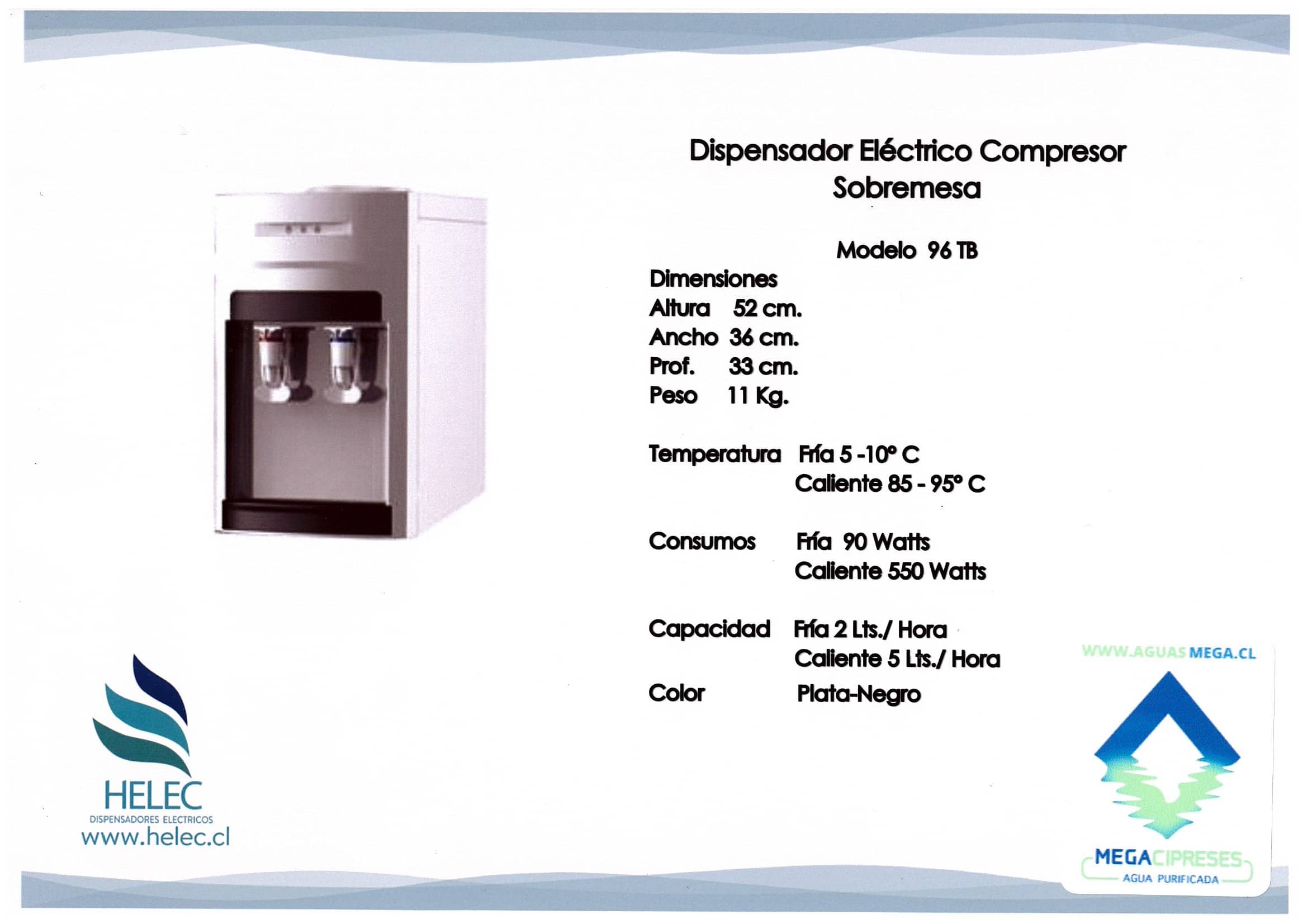 dispensador electrico compresor sobremesa Agua Purificada Aguas Mega