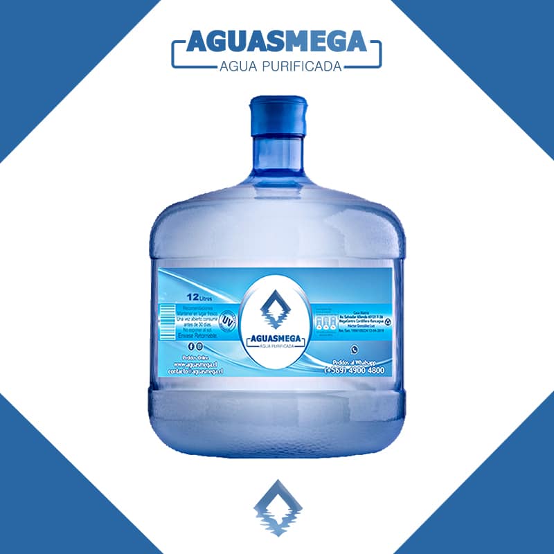 portada de botellon de 12 litros de Agua Purificada Aguas Mega