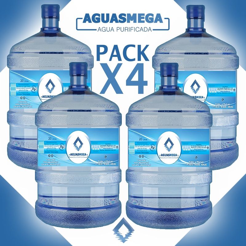 Paquete de 4 recargas Agua Purificada Aguas Mega